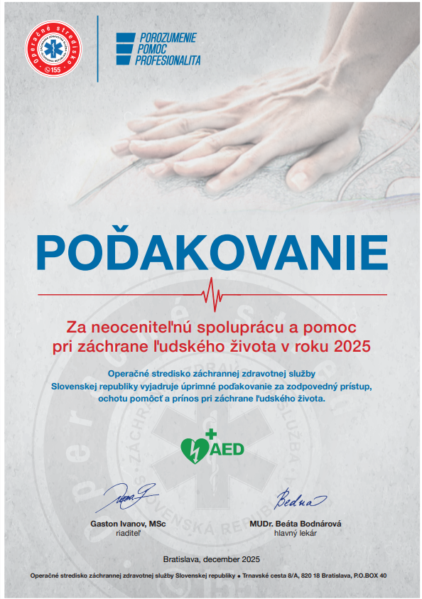 Poďakovanie od operačného strediska ZZS